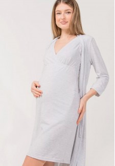 Комплект для роддома (халат + сорочка) меланж серый для беременных и к..